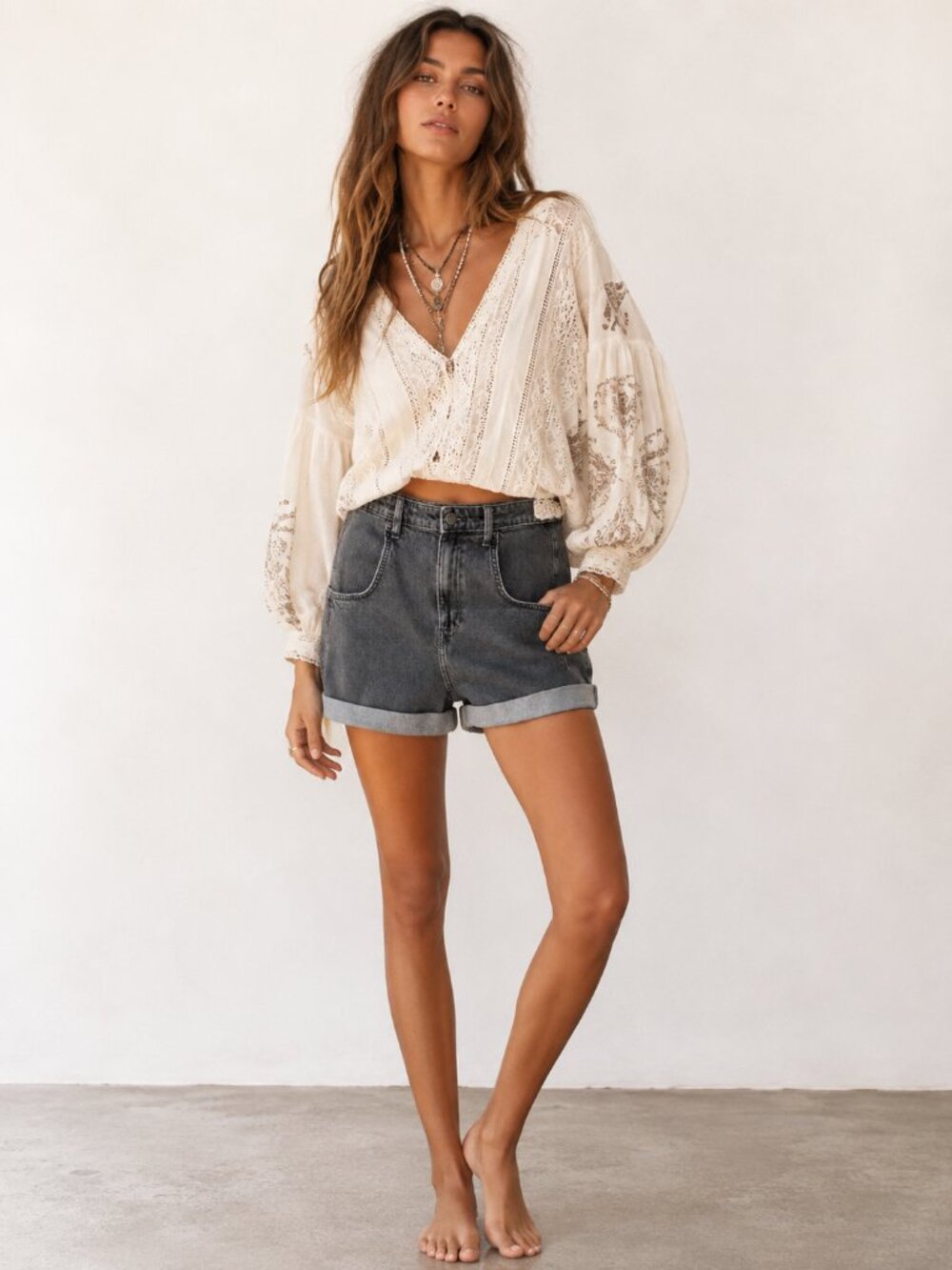 BDG High Waist Rolled Hem Denim Shorts in Washed Black - Picture 10 of 10